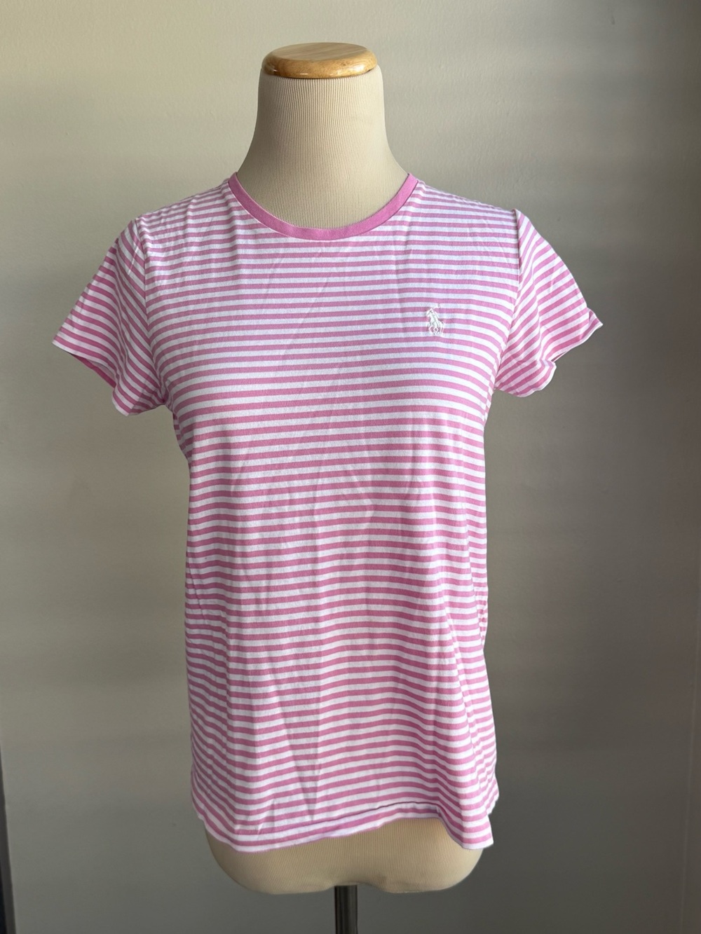 Ralph Lauren Pink & White Striped Crewneck Tee | Small